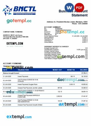 Timor-Leste BNCTL firm account statement Word and PDF template