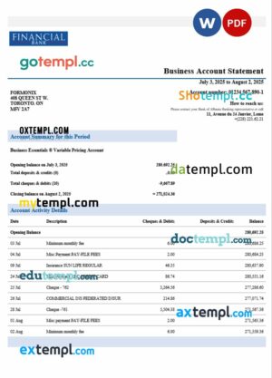 Togo Financial Bank corporate account statement Word and PDF template