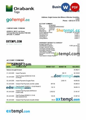 Togo Orabank business firm statement Word and PDF format