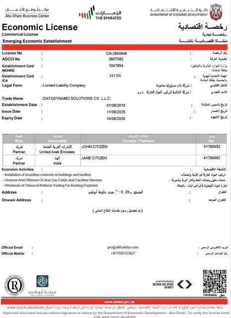UAE Abu Dhabi economic license Word and PDF template