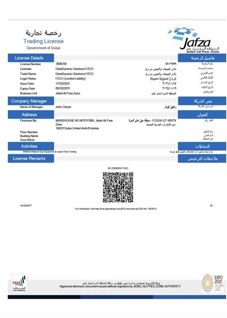 UAE Dubai Jafza trading license Word and PDF template