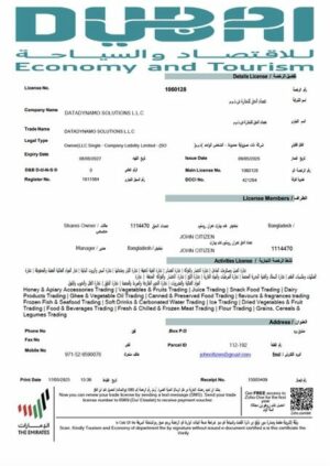 UAE Dubai economy and tourism license Word and PDF template