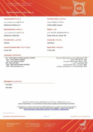 UAE Sharjah business license Word and PDF template