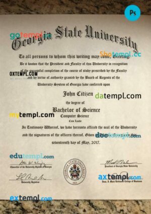 USA Georgia State University diploma template in PSD format