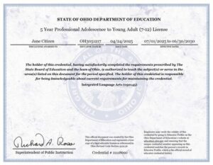 USA Ohio professional license Word and PDF template