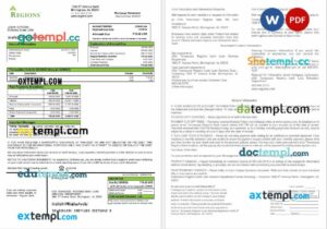 USA Tennessee Regions bank mortgage statement in Word and PDF formats