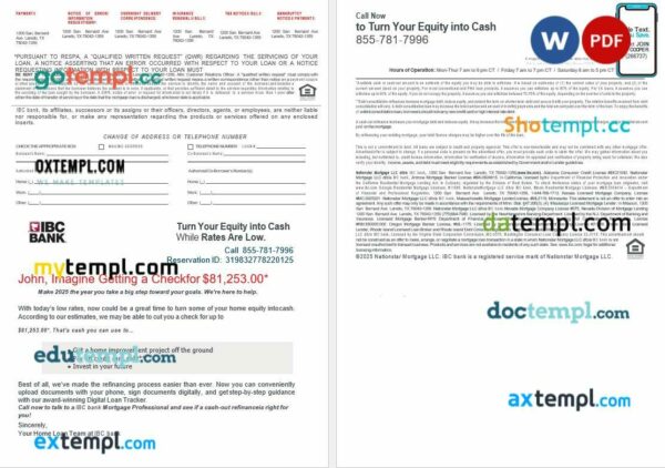 USA Texas IBC bank mortgage loan statement in Word and PDF formats, 4 pages - Image 2