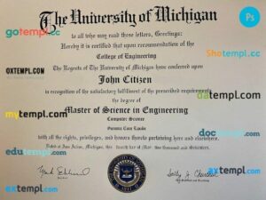 USA The university of Michigan diploma template in PSD format