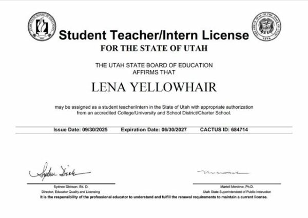 USA Utah student teacher/intern license Word and PDF template