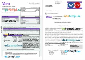 USA Varo bank mortgage statement in Word and PDF formats
