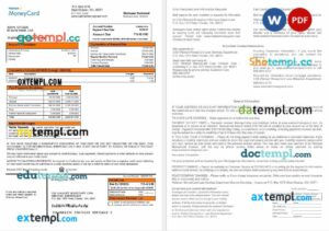 USA Walmart Money Card mortgage statement in Word and PDF formats