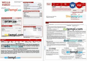 USA Wells Fargo bank mortgage statement in Word and PDF formats, 3 pages