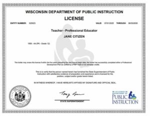 USA Wisconsin teacher license Word and PDF template