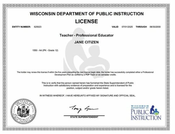 USA Wisconsin teacher license Word and PDF template