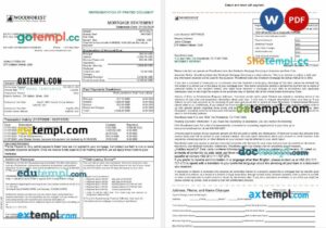 USA Woodforest bank mortgage statement in Word and PDF formats, 3 pages