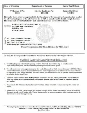 USA Wyoming sales/use tax license Word and PDF template