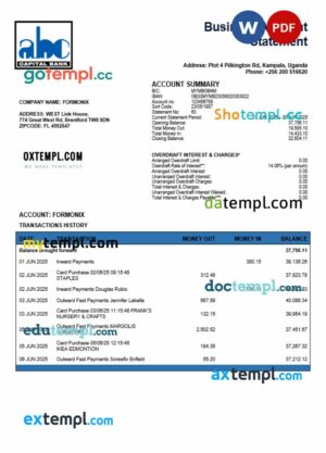 Uganda ABC Bank of Uganda enterprise statement Word and PDF format