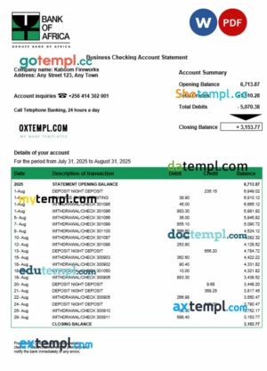 Uganda Bank of Africa firm account statement Word and PDF template