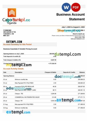 Uganda Cairo enterprise account statement Word and PDF template