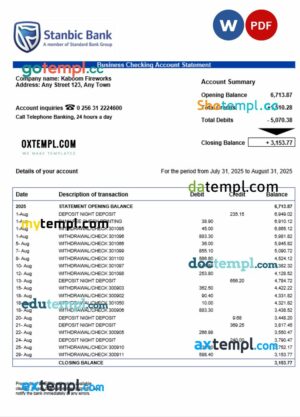 Uganda Stanbic firm account statement Word and PDF template