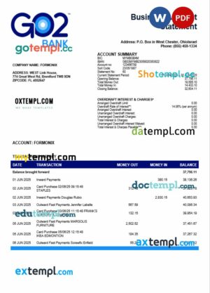 United Kingdom GO2 firm account statement Word and PDF template