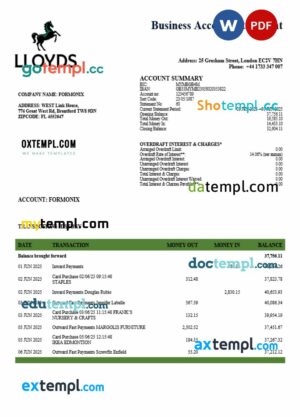 United Kingdom Lloyds organization statement Word and PDF template
