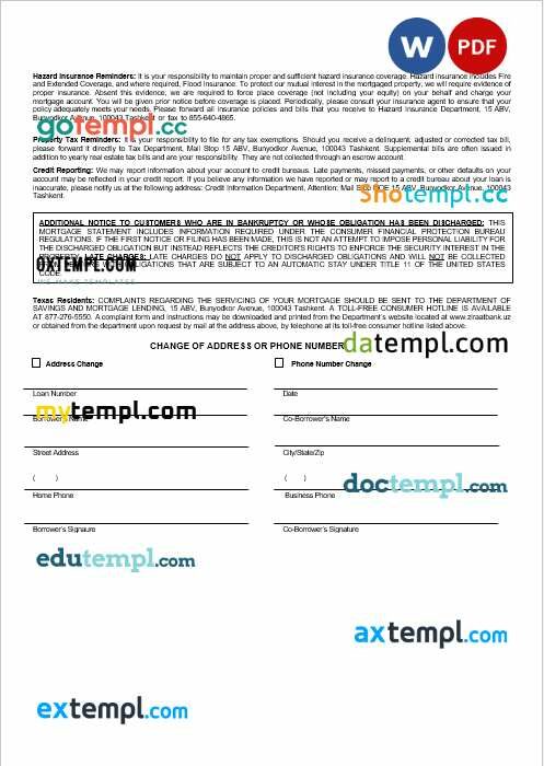 Uzbekistani Ziraat Bank mortgage statement in Word and PDF formats - Image 2