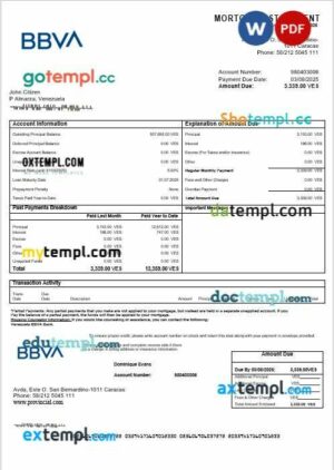 Venezuela BBVA bank mortgage statement in Word and PDF formats