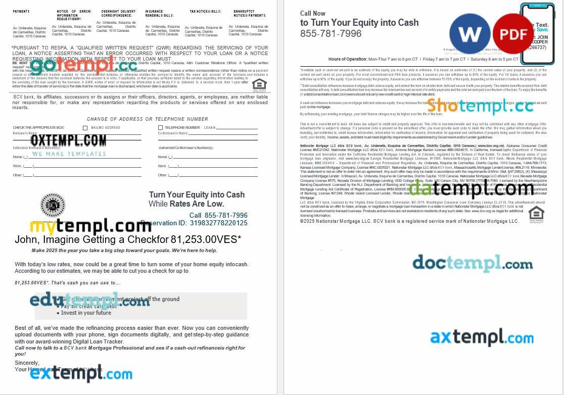 Venezuela Banco Central de Venezuela bank mortgage loan statement in Word and PDF formats, 4 pages - Image 2