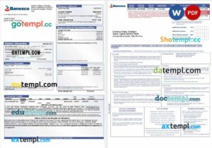 Venezuela Banesco bank mortgage statement in Word and PDF formats, 3 pages