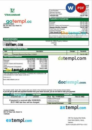 Vietnam Vietcombank mortgage statement in Word and PDF formats