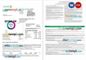 Yemeni Gulf bank mortgage loan statement in Word and PDF formats, 4 pages
