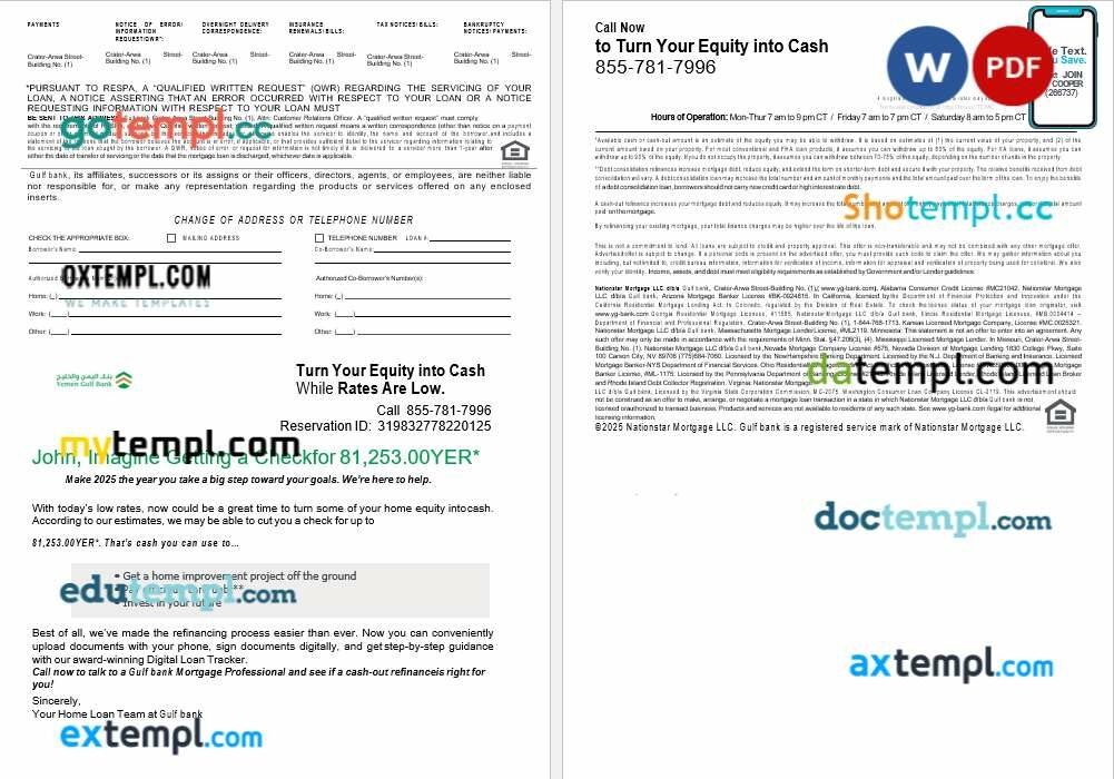 Yemeni Gulf bank mortgage loan statement in Word and PDF formats, 4 pages - Image 2