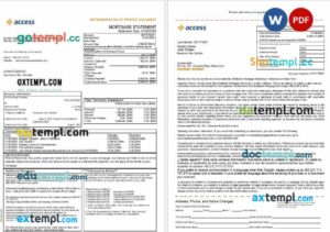Zambia Access bank mortgage statement in Word and PDF formats, 3 pages
