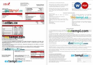 Zambia United Bank for Africa bank mortgage statement in Word and PDF formats