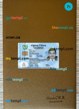 Afghan citizen proof of registration editable PSD files, scan look and photo-realistic look, 2 in 1