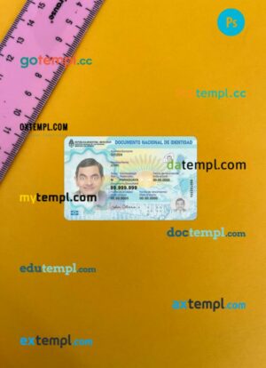 Argentina ID card editable PSD files, scan look and photo-realistic look, 2 in 1, 2023-present