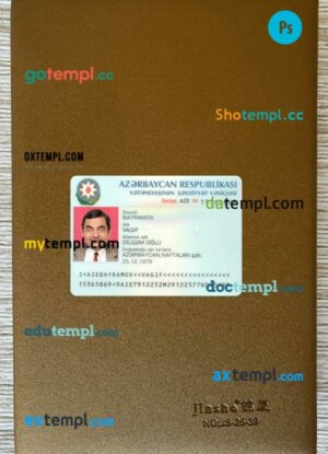 Azerbaijan ID card editable PSD files, scan look and photo-realistic look, 2 in 1, 2016-present