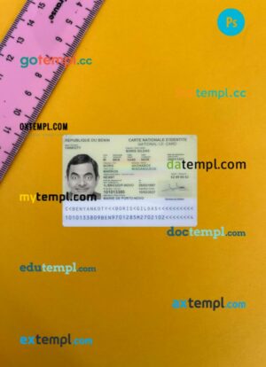Benin ID card editable PSD files, scan look and photo-realistic look, 2 in 1