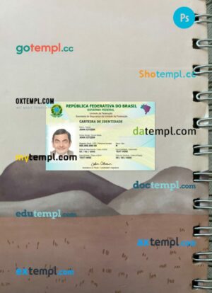 Brazil identity card editable PSD files, scan look and photo-realistic look, 2 in 1, version 2