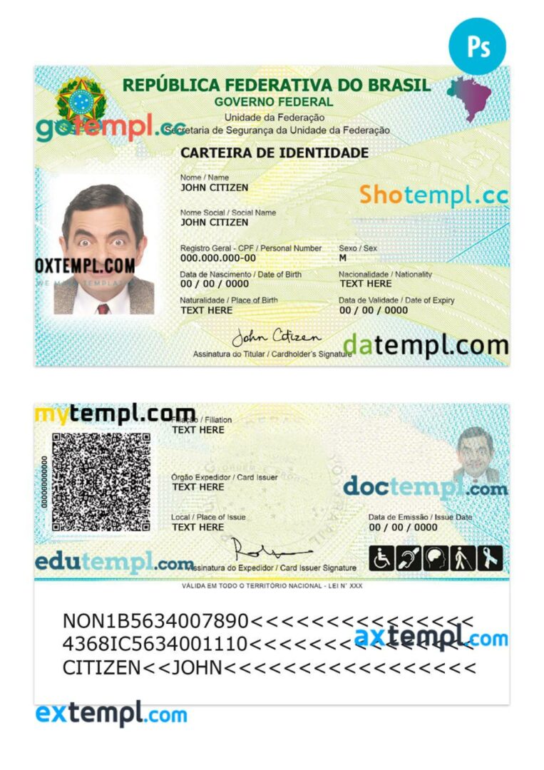 Brazil identity card PSD template, version 2