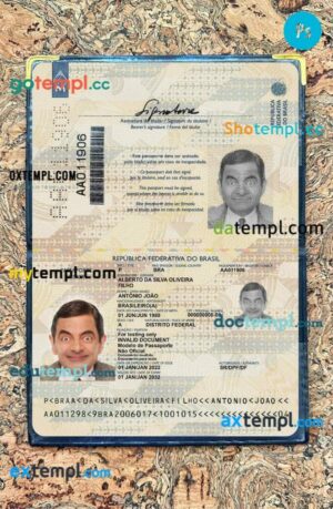 Brazil passport editable PSD files with address page, scan and photo-realistic look, 2022-present