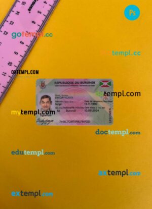 Burundi ID card editable PSD files, scan look and photo-realistic look, 2 in 1