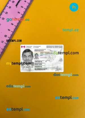 Canada Indian status ID card editable PSD files, scan look and photo-realistic look, 2 in 1