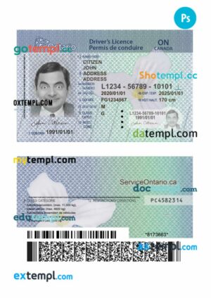 Canada Ontario DL PSD editable template, (2018 – present), version 2