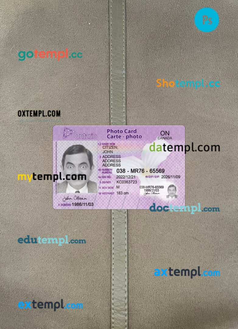 Canada Ontario Photo card editable PSD files, scan look and photo-realistic look, 2 in 1