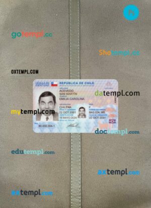 Chile ID card editable PSD files, scan look and photo-realistic look, 2 in 1, 2024-present