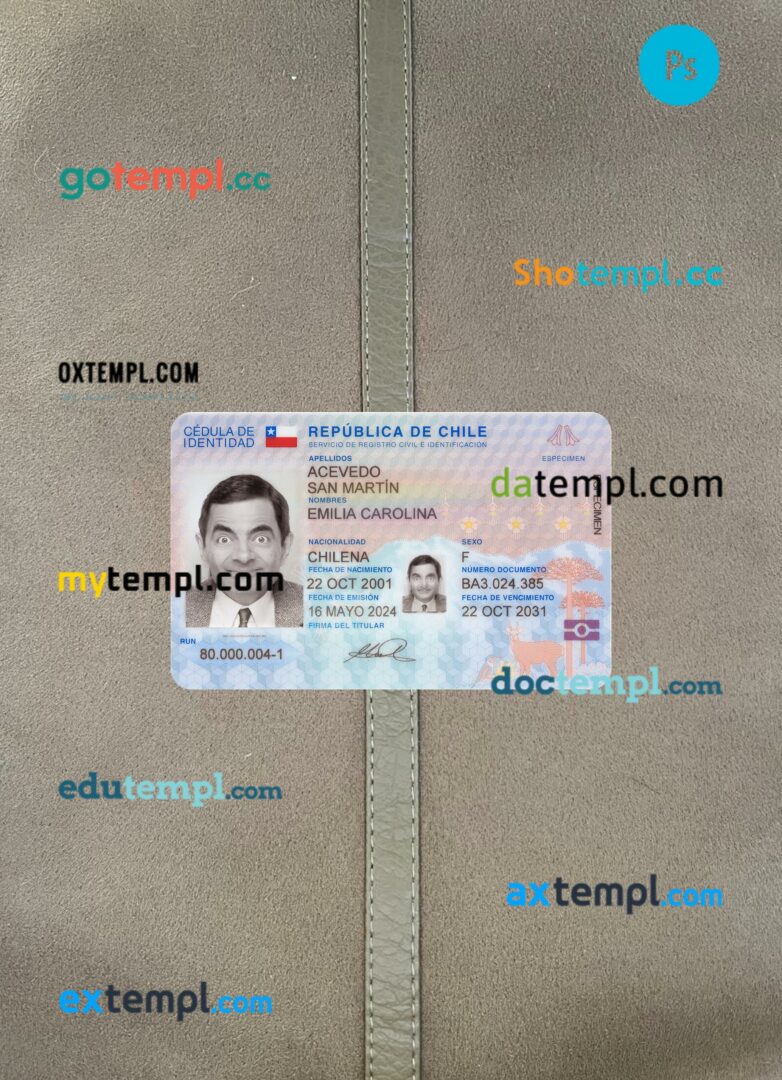 Chile ID card editable PSD files, scan look and photo-realistic look, 2 in 1, 2024-present