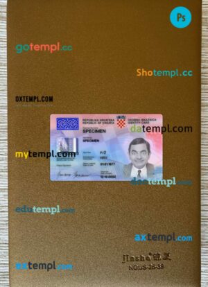 Croatia Identity card editable PSD files, scan look and photo-realistic look, 2 in 1