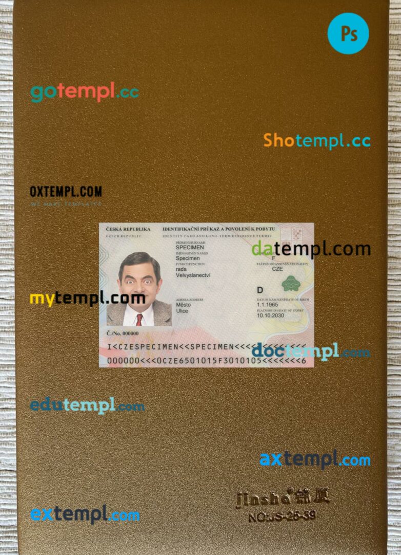 Czech ID card editable PSD files, scan look and photo-realistic look, 2 in 1, 2020-present